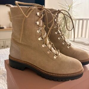 Women's Lace-Up Suede Ankle Boots in Tan